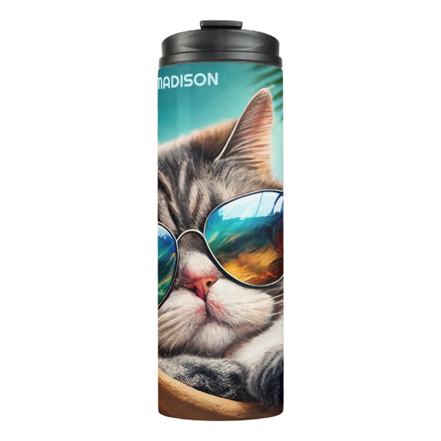 Custom Name Vacation Cat Thermal Tumbler (Front)