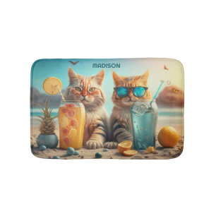 Custom Name Vacation Cats Bath Mat