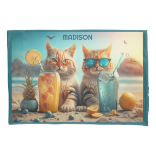 Custom Name Vacation Cats Pillowcase