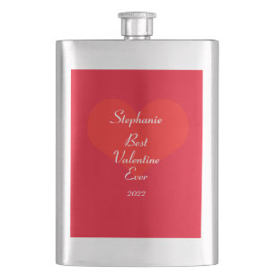 Custom Name Valentine's Day Red Heart Pattern Cute Hip Flask