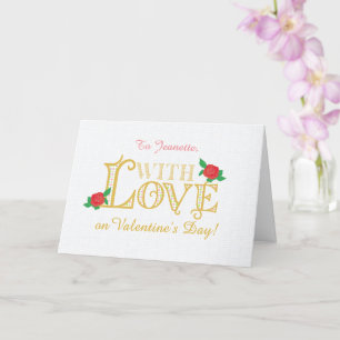 Custom Name Valentines Day with Red Roses Card