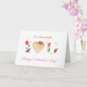 Custom Name Valentines Day with Red Roses Card