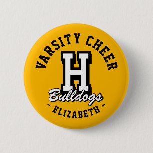 Custom Name Varsity Cheer Pin, School Spirit 2 Inch Round Button