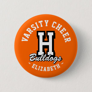 Custom Name Varsity Cheer Pin, School Spirit 2 Inch Round Button