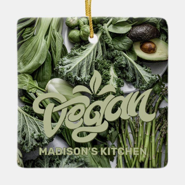 Custom Name Vegan Ceramic Ornament (Front)
