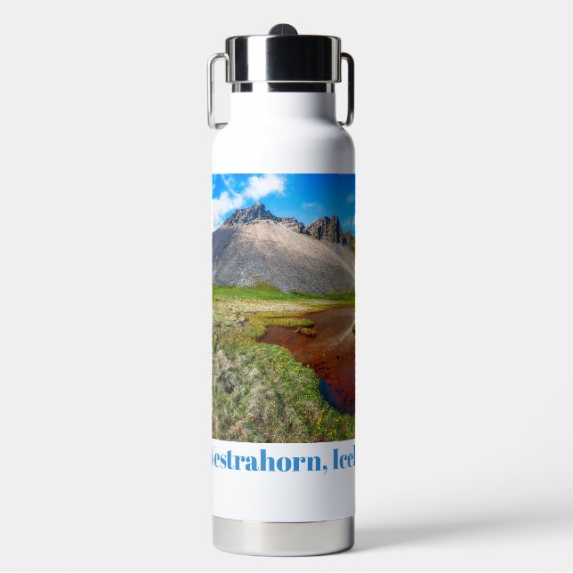 Custom Name Vestrahorn Mountains, Iceland Water Bottle (Front)