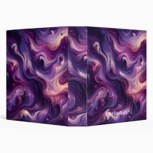 Custom Name Vibrant Purple Poured Paint Effect Binder