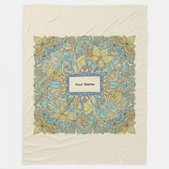 Custom Name Vibrant Zentangle Fleece Blanket (Front)