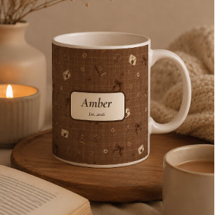 Custom Name Vintage Cozy Book Reader Ribbon Gift Coffee Mug