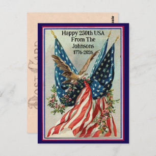Custom Name Vintage Fourth of July Patriotic Flag Postcard