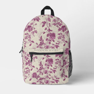 Custom Name Vintage Purple Rose Printed Backpack