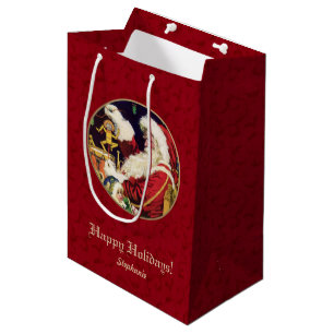 Custom Name Vintage Santa Claus Christmas Gift Bag
