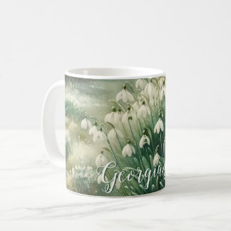 Custom Name Vintage Watercolor Floral Snowdrops Coffee Mug