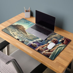 Custom Name Vintage Watercolor Three Wise Men Desk Mat