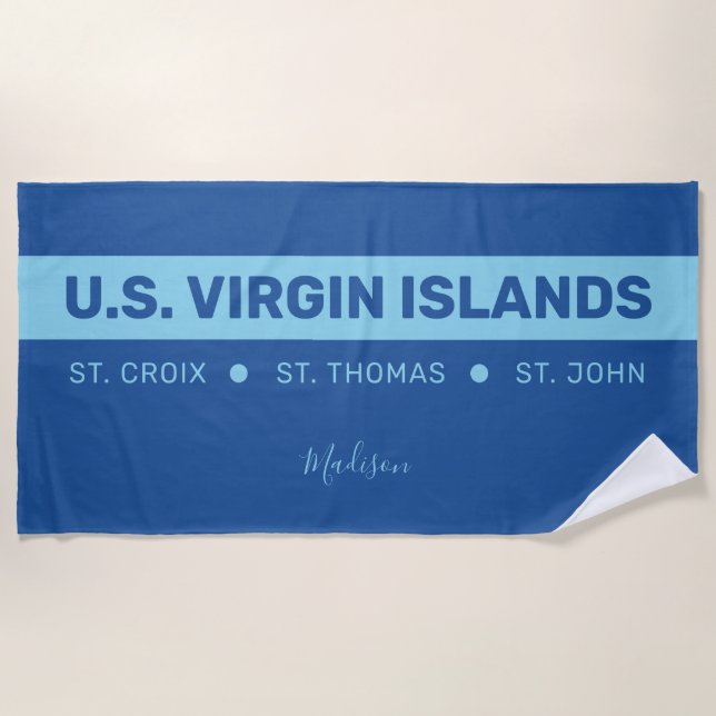 Custom Name Virgin Islands Beach Towel (Front)