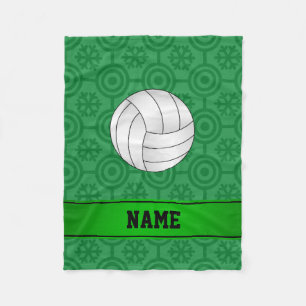 Custom name volleyball black green snowflakes fleece blanket