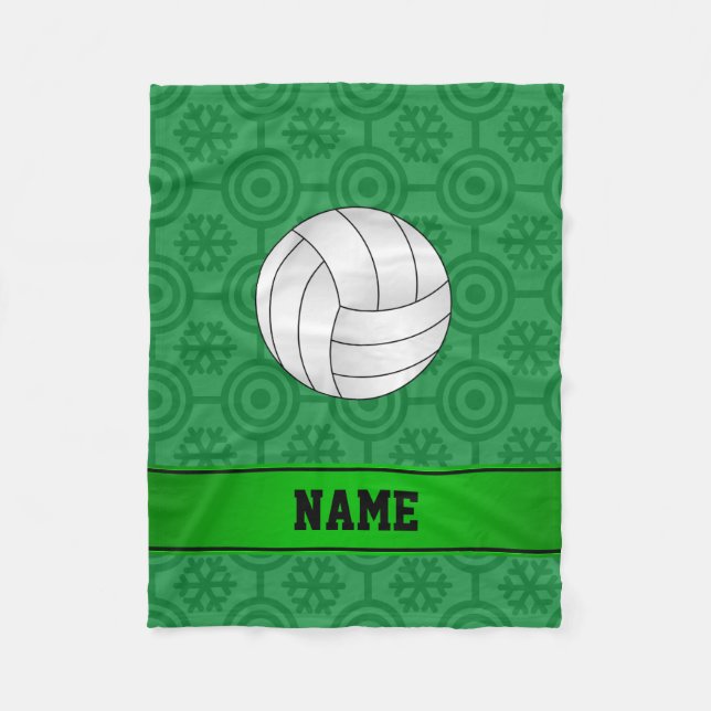 Custom name volleyball black green snowflakes fleece blanket (Front)