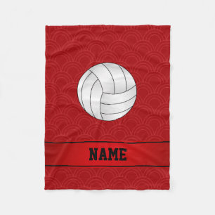 Custom name volleyball black red half circles fleece blanket