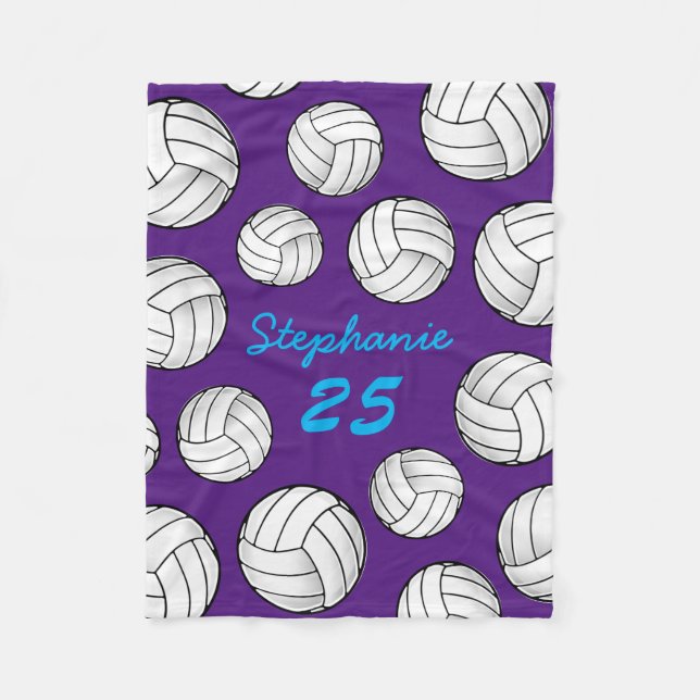 Custom Name Volleyball Purple Fleece Blanket (Front)