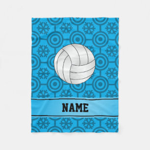 Custom name volleyball sky blue retro snowflakes fleece blanket