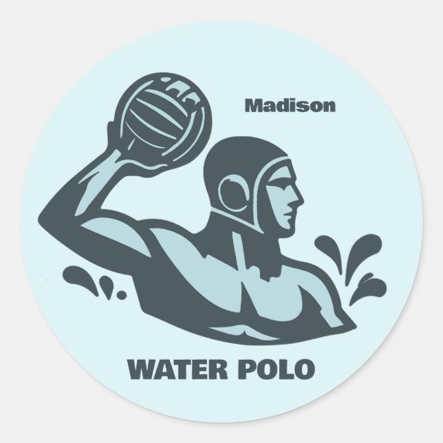 Custom Name Water Polo Classic Round Sticker (Front)