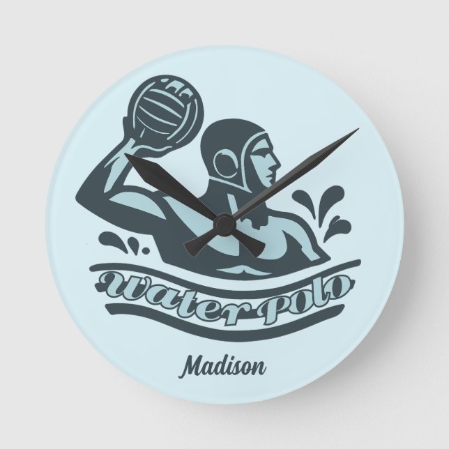 Custom Name Water Polo Round Clock (Front)