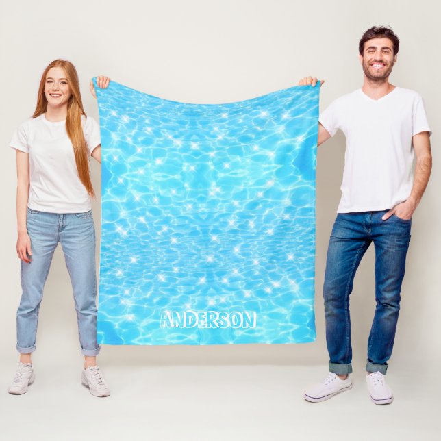 Custom name water ripple water texture modern chic fleece blanket (In Situ)