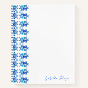 Custom Name Watercolor Blue Floral Notebook 