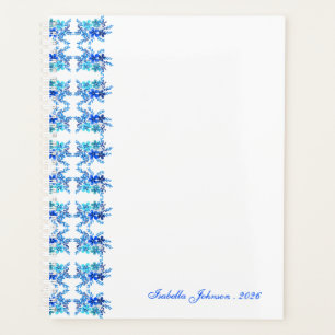 Custom Name Watercolor Blue Floral Planner