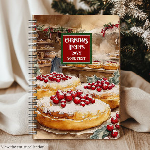 Custom Name Watercolor Christmas Recipe Binder Notebook