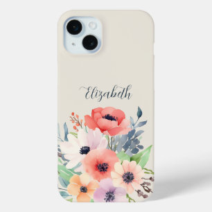 Custom Name Watercolor Floral Anemone iPhone 15 Mini Case