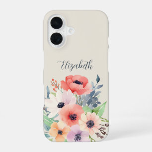 Custom Name Watercolor Floral Anemone iPhone 16 Case