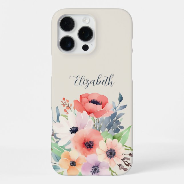 Custom Name Watercolor Floral Anemone iPhone Case (Back)