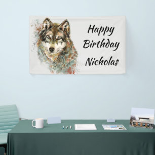 Custom Name Watercolor Grey Wolf Logo Wolves  Banner