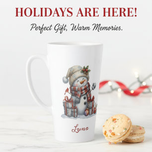 Custom Name Watercolor Holiday Gift Latte Mug