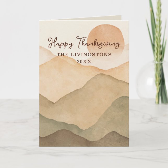 Custom Name Watercolor Mountain Landscape Holiday Card (Front)
