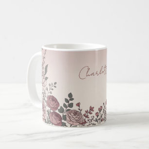 Custom Name Watercolor Peony Botanical Coffee Mug