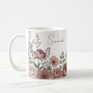 Custom Name Watercolor Peony Botanical Coffee Mug
