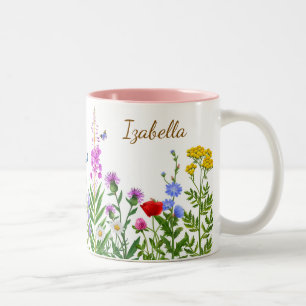 Custom Name Watercolor Peony Botanical for Her Cof Two-Tone Coffee Mug