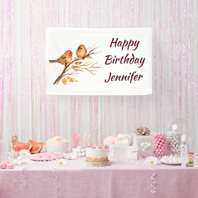 Custom Name Watercolor Sparrow Little Birds Banner (Party)