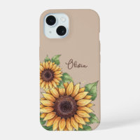 Custom Name Watercolor Sunflower Rustic