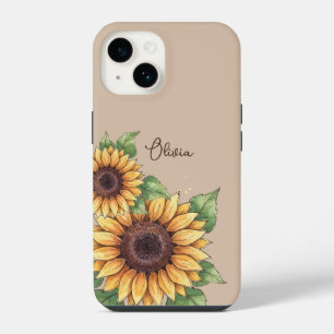 Custom Name Watercolor Sunflower Rustic iPhone 14 Case