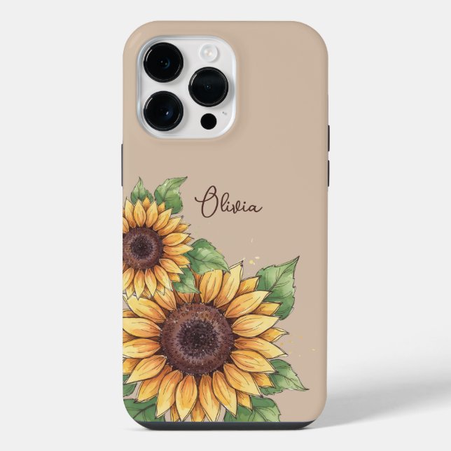 Custom Name Watercolor Sunflower Rustic iPhone Case (Back)