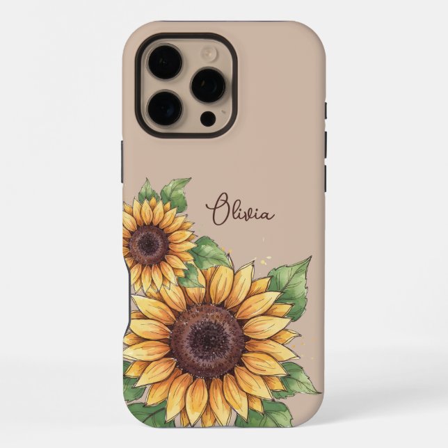 Custom Name Watercolor Sunflower Rustic iPhone Case (Back)