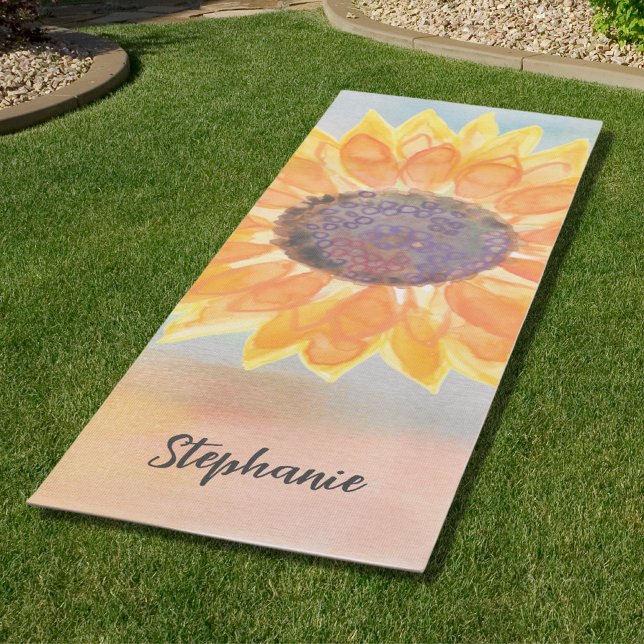 Custom Name Watercolor Sunflower  Yoga Mat (Creator Uploaded)