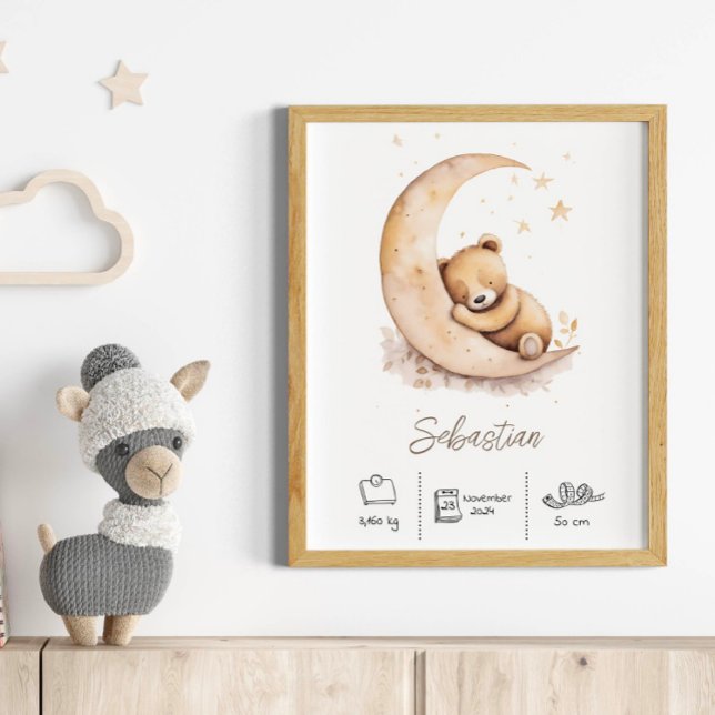Custom Name Watercolor Teddy Bear Nursery Poster (Creator Uploaded)