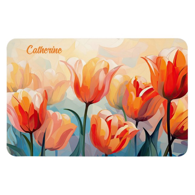 Custom Name Watercolor Tulips Magnet (Horizontal)
