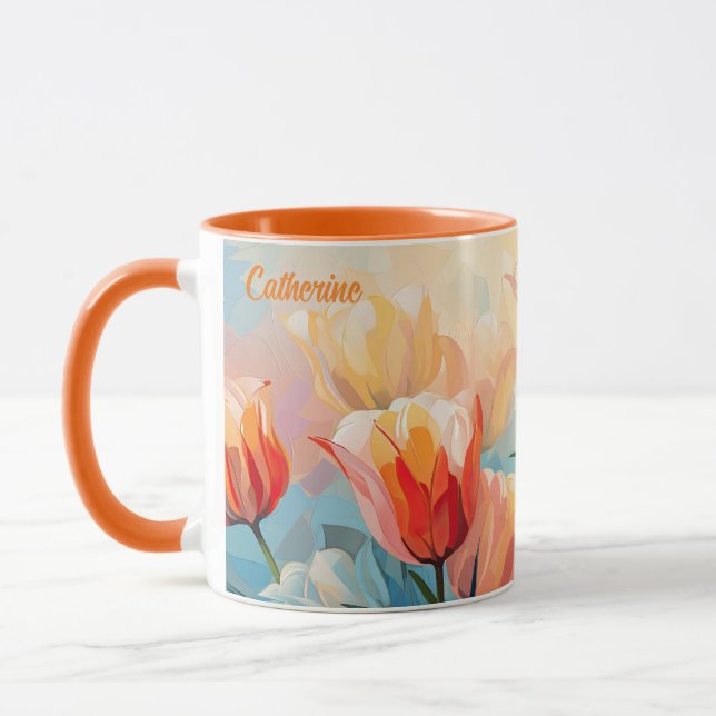 Custom Name Watercolor Tulips Mug (Left)