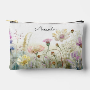 Custom Name Watercolour field of wild flowers  Accessory Pouch