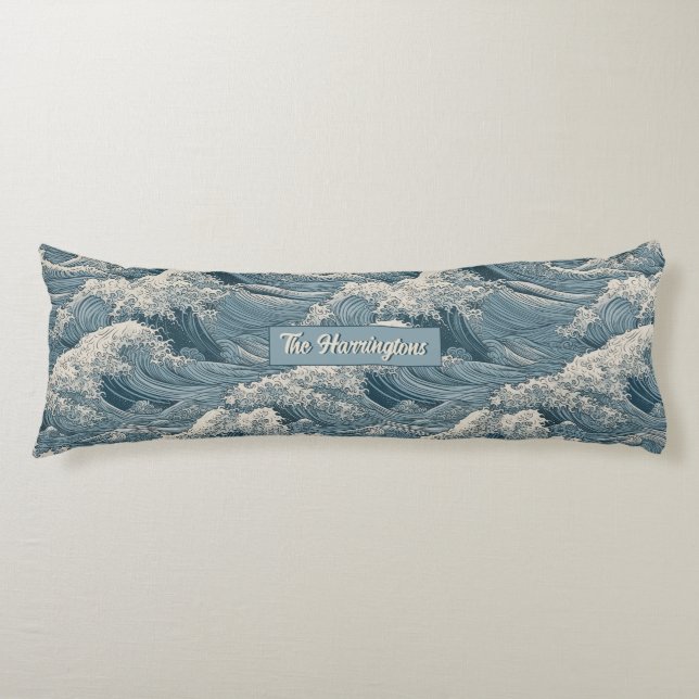 Custom Name Waves Pattern Body Pillow (Front)